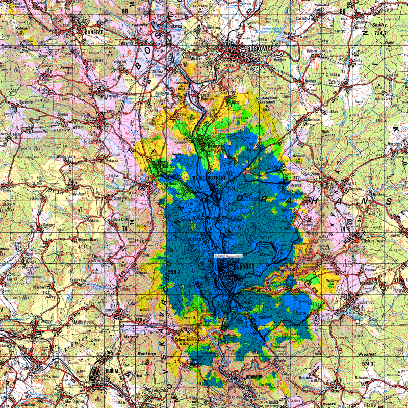 mapka Blansko-Zborovce 90.0 a 97,2 MHz/100W itu370ca