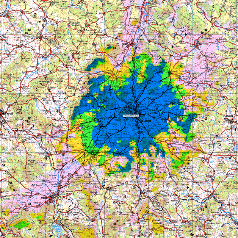 mapka Klatovy-Vokova 93.5 MHz/200W itu370ca