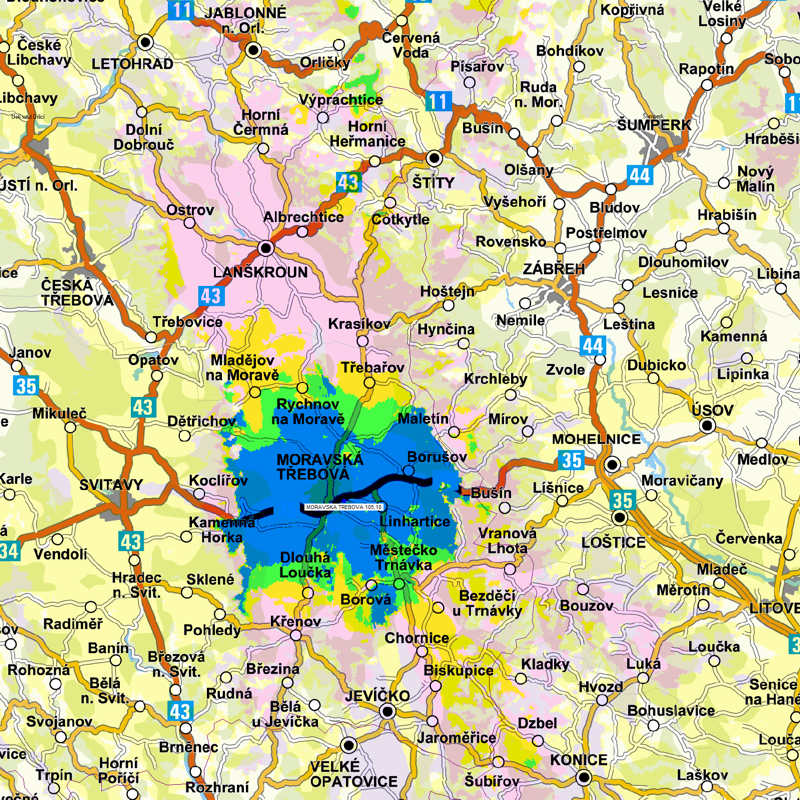 T - mapka zsahu Moravsk Tebov 105.1 MHz/300W (Radio Han)