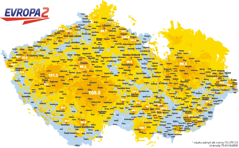 mapa poktyt radia Evropa 2