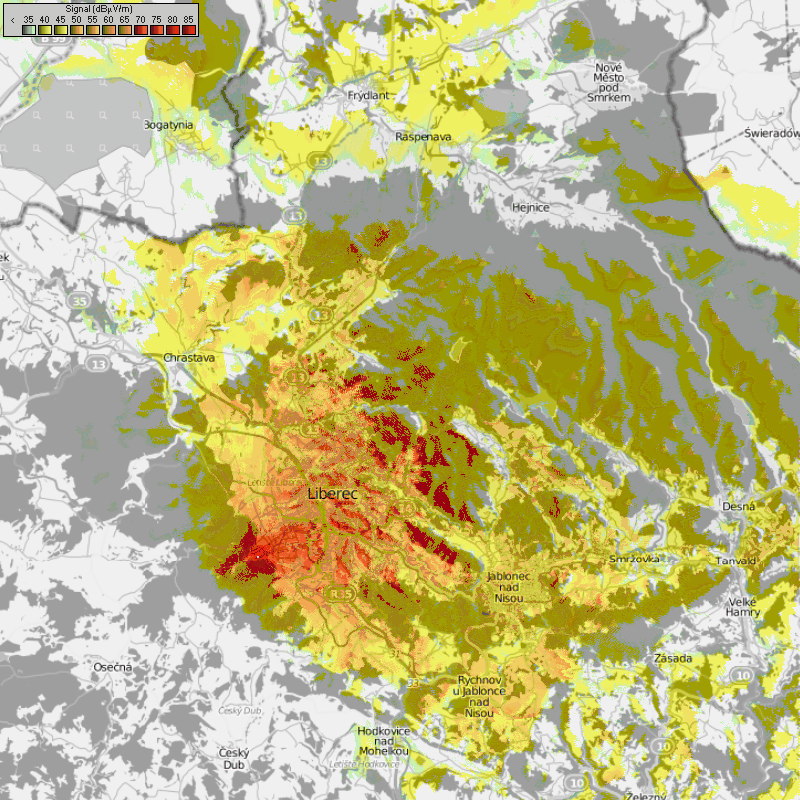 mapka 100W ERP D=60 pro: Liberec/Hanychov 531+10m