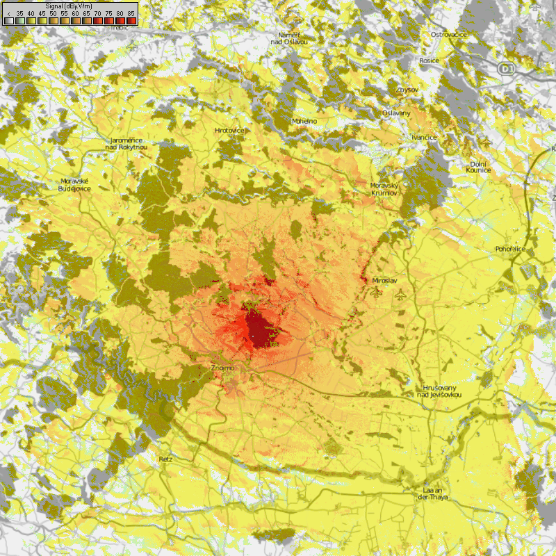 mapka 250W ERP pro Znojmo/Deblnek 352+45m